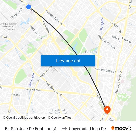 Br. San José De Fontibón (Ac 26 - Kr 96a) to Universidad Inca De Colombia map