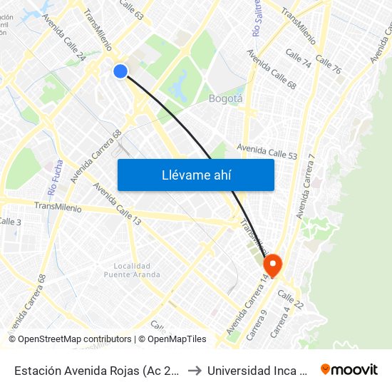 Estación Avenida Rojas (Ac 26 - Kr 69d Bis) (B) to Universidad Inca De Colombia map