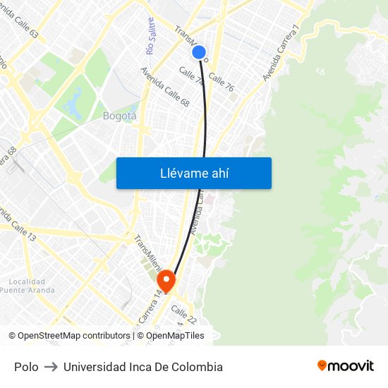 Polo to Universidad Inca De Colombia map