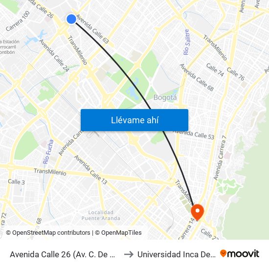 Avenida Calle 26 (Av. C. De Cali - Cl 51) (A) to Universidad Inca De Colombia map