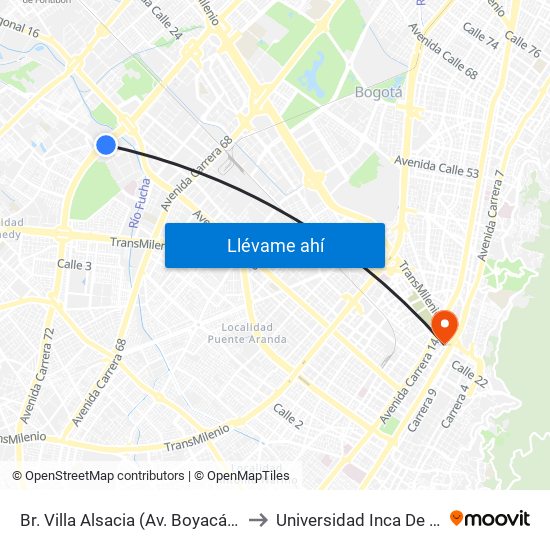 Br. Villa Alsacia (Av. Boyacá - Cl 12a) (A) to Universidad Inca De Colombia map