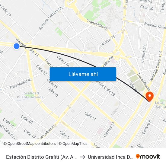 Estación Distrito Grafiti (Av. Américas - Kr 53a) to Universidad Inca De Colombia map