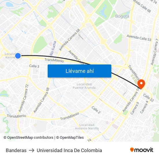 Banderas to Universidad Inca De Colombia map