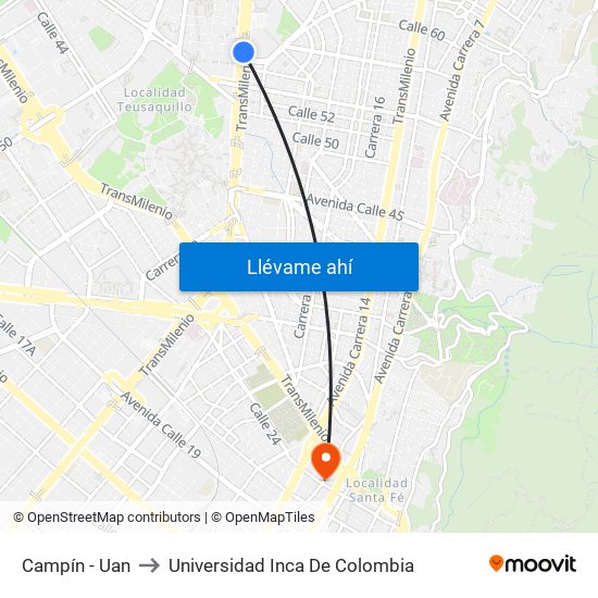 Campín - Uan to Universidad Inca De Colombia map