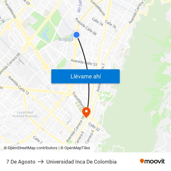 7 De Agosto to Universidad Inca De Colombia map