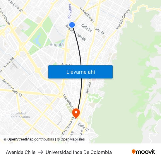 Avenida Chile to Universidad Inca De Colombia map