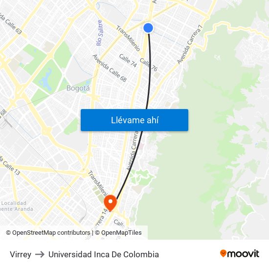 Virrey to Universidad Inca De Colombia map