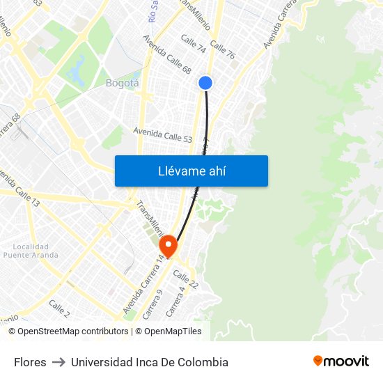 Flores to Universidad Inca De Colombia map