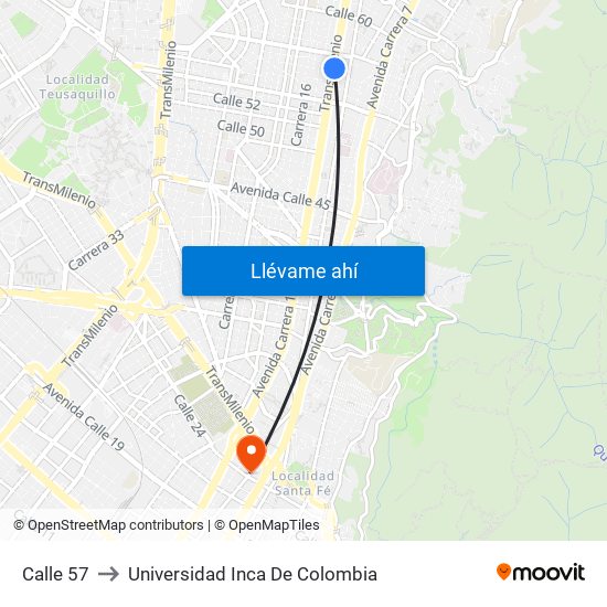 Calle 57 to Universidad Inca De Colombia map