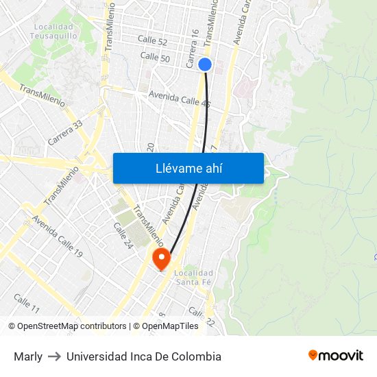 Marly to Universidad Inca De Colombia map