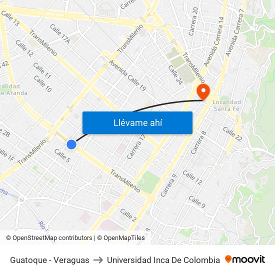 Guatoque - Veraguas to Universidad Inca De Colombia map