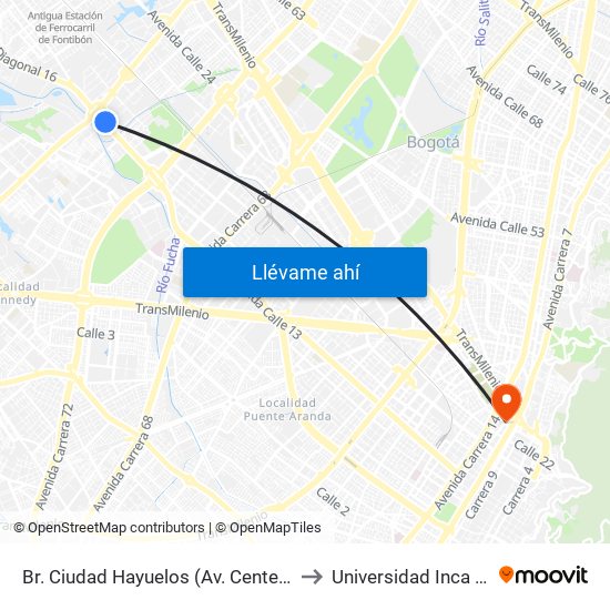 Br. Ciudad Hayuelos (Av. Centenario - Av. C. De Cali) to Universidad Inca De Colombia map