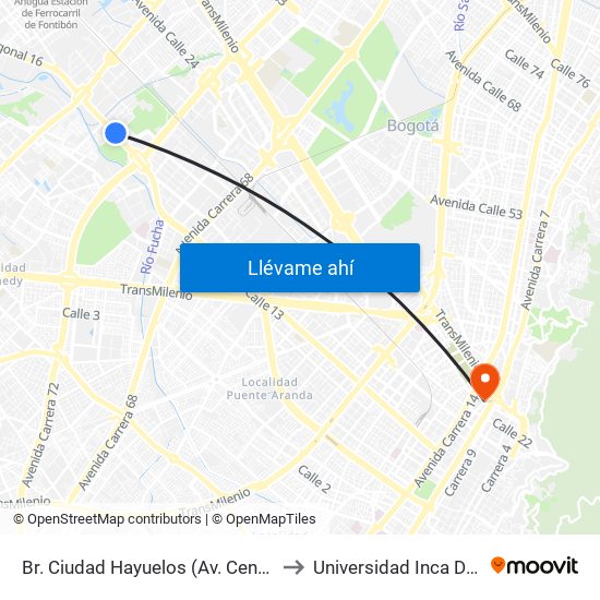 Br. Ciudad Hayuelos (Av. Centenario - Kr 78g) to Universidad Inca De Colombia map