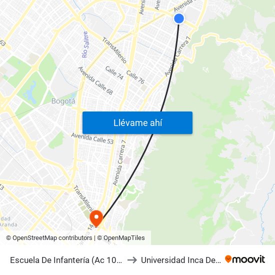Escuela De Infantería (Ac 100 - Kr 11a) (B) to Universidad Inca De Colombia map
