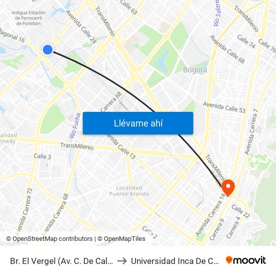 Br. El Vergel (Av. C. De Cali - Cl 18) to Universidad Inca De Colombia map