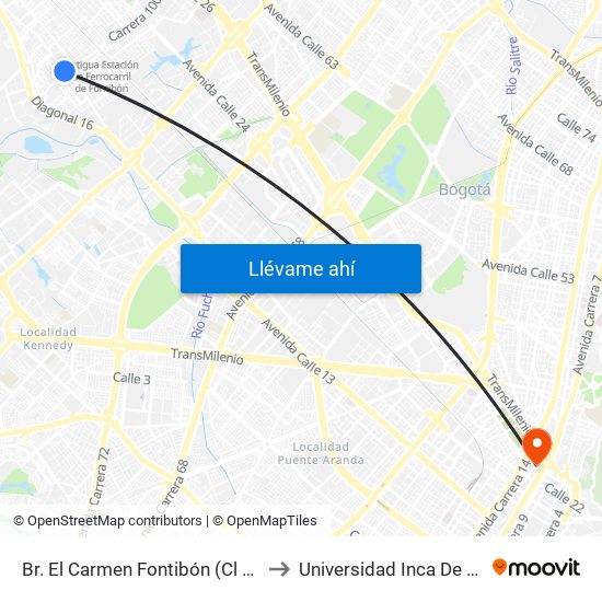 Br. El Carmen Fontibón (Cl 17 - Kr 100) to Universidad Inca De Colombia map