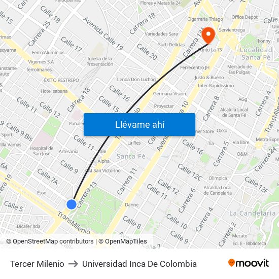 Tercer Milenio to Universidad Inca De Colombia map