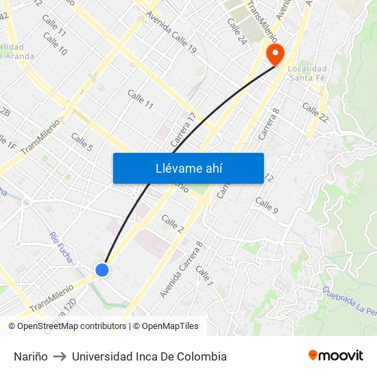 Nariño to Universidad Inca De Colombia map