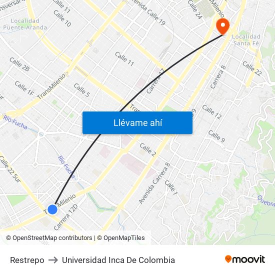 Restrepo to Universidad Inca De Colombia map