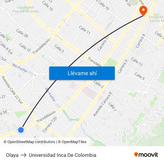 Olaya to Universidad Inca De Colombia map