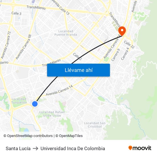 Santa Lucía to Universidad Inca De Colombia map