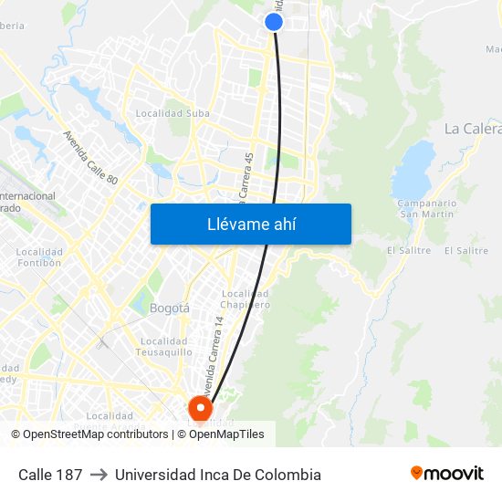 Calle 187 to Universidad Inca De Colombia map