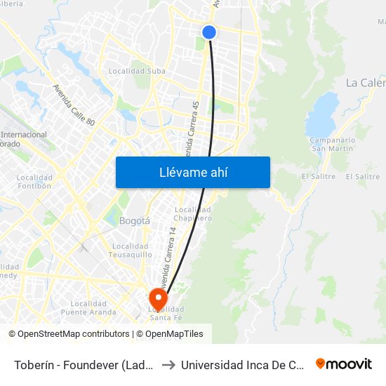 Toberín - Foundever (Lado Norte) to Universidad Inca De Colombia map