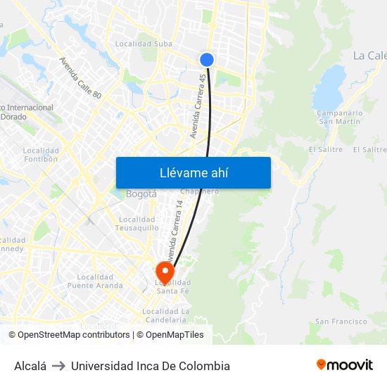 Alcalá to Universidad Inca De Colombia map