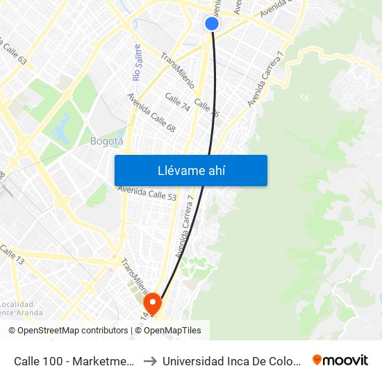 Calle 100 - Marketmedios to Universidad Inca De Colombia map