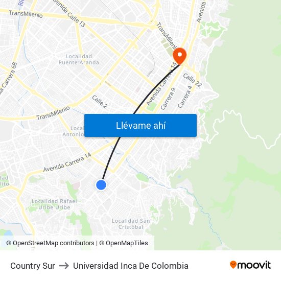 Country Sur to Universidad Inca De Colombia map
