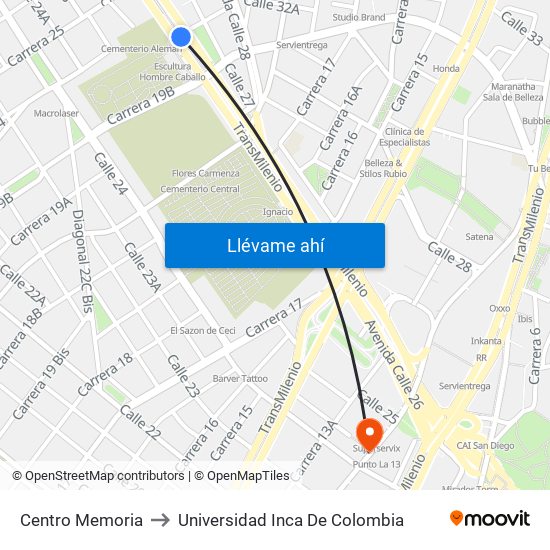 Centro Memoria to Universidad Inca De Colombia map