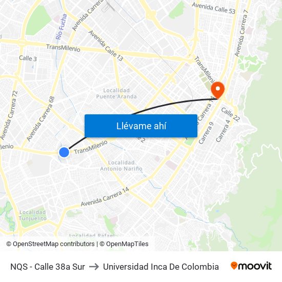 NQS - Calle 38a Sur to Universidad Inca De Colombia map