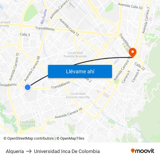 Alquería to Universidad Inca De Colombia map