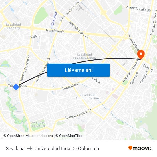 Sevillana to Universidad Inca De Colombia map