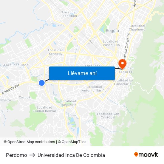 Perdomo to Universidad Inca De Colombia map