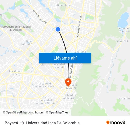 Boyacá to Universidad Inca De Colombia map