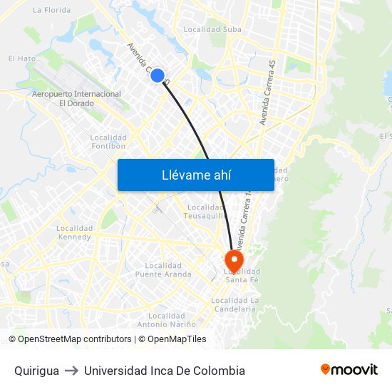 Quirigua to Universidad Inca De Colombia map