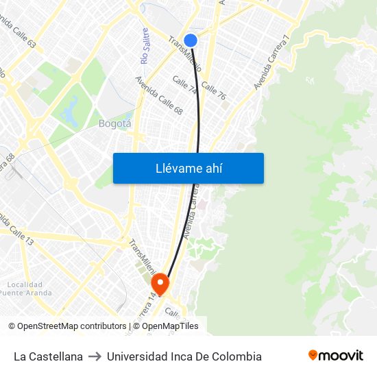 La Castellana to Universidad Inca De Colombia map