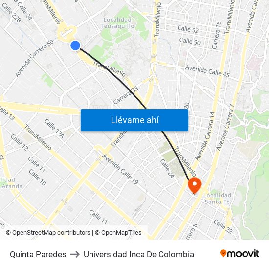 Quinta Paredes to Universidad Inca De Colombia map