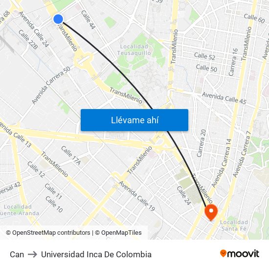 Can to Universidad Inca De Colombia map