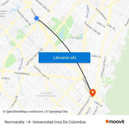 Normandía to Universidad Inca De Colombia map