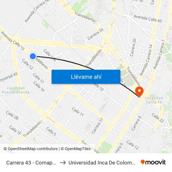Carrera 43 - Comapan to Universidad Inca De Colombia map