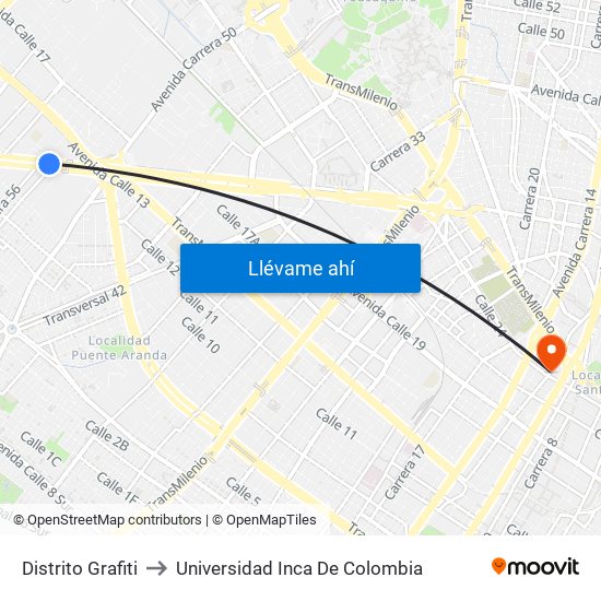Distrito Grafiti to Universidad Inca De Colombia map