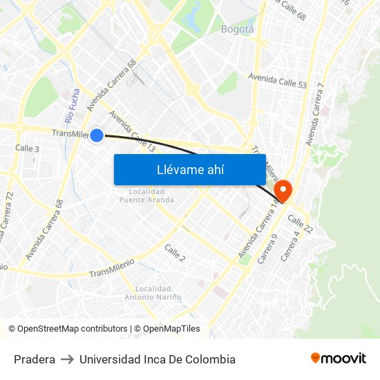 Pradera to Universidad Inca De Colombia map