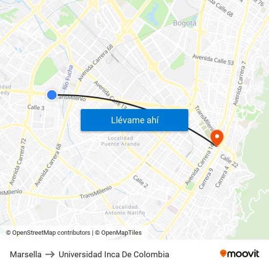 Marsella to Universidad Inca De Colombia map