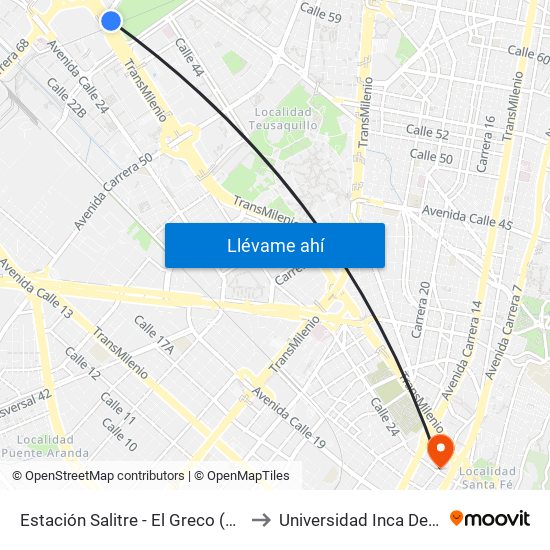 Estación Salitre - El Greco (Ac 26 - Ak 68) to Universidad Inca De Colombia map