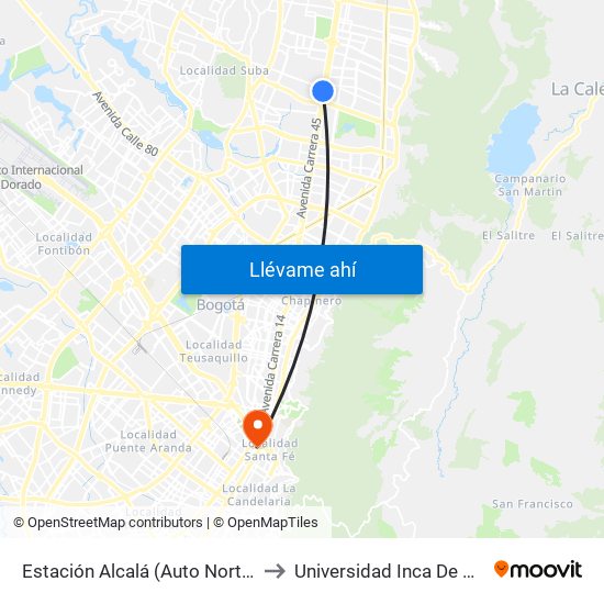 Estación Alcalá (Auto Norte - Cl 136) to Universidad Inca De Colombia map