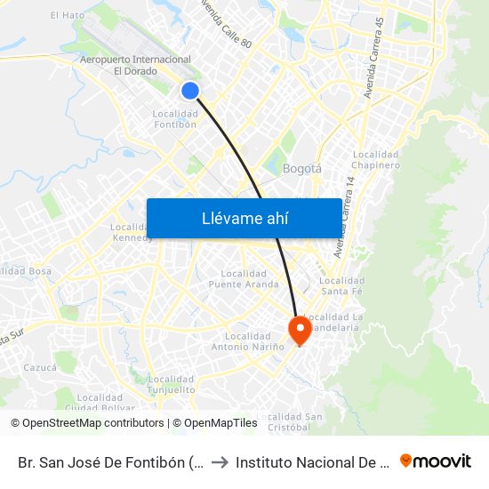 Br. San José De Fontibón (Ac 26 - Kr 96a) to Instituto Nacional De Cancerología map