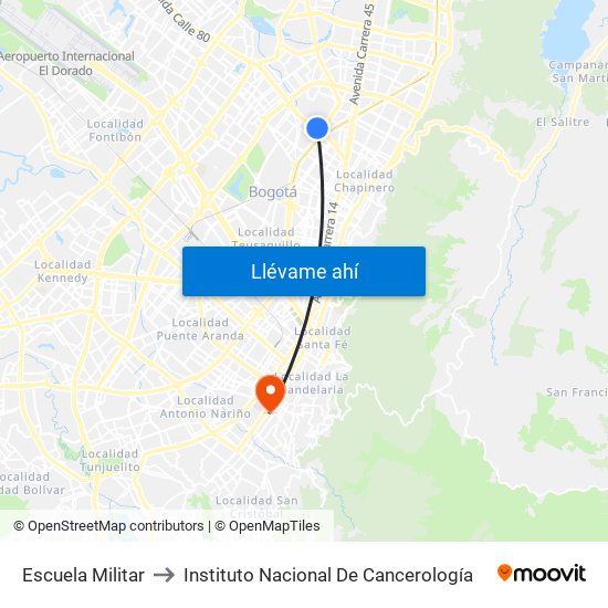 Escuela Militar to Instituto Nacional De Cancerología map