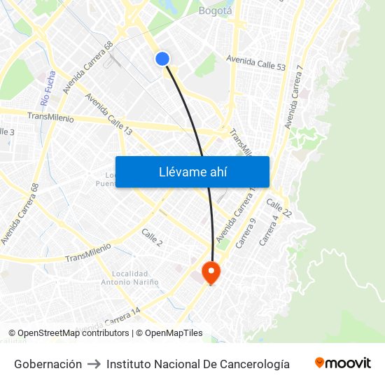 Gobernación to Instituto Nacional De Cancerología map